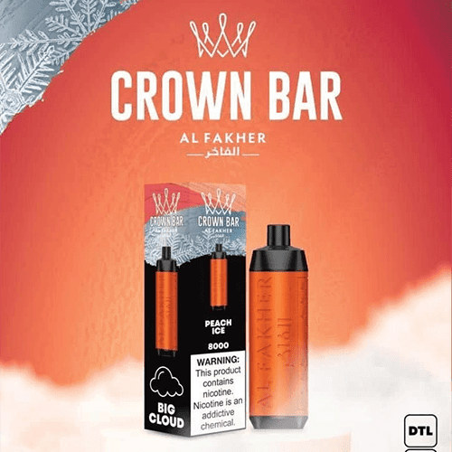 Al Fakher Crown Bar 8000, Peach Ice, genuine Al Fakher stock