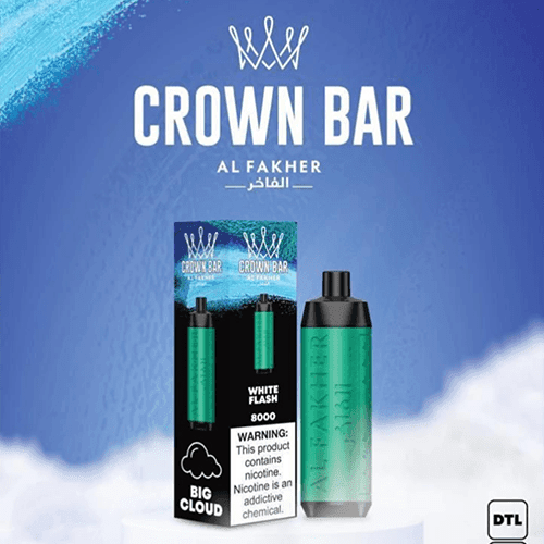 Al Fakher Crown Bar 8000, White Flash, genuine Al Fakher stock