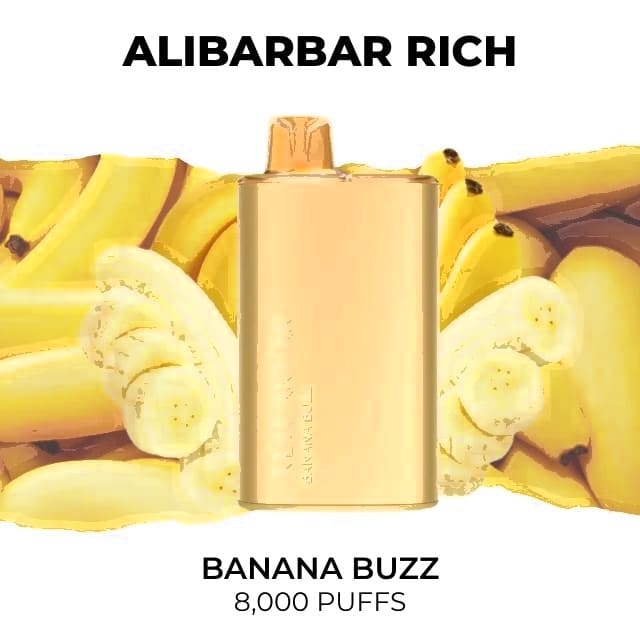 Alibarbar Rich 8000 disposable vape, Banana Buzz flavour, 8,000 puffs