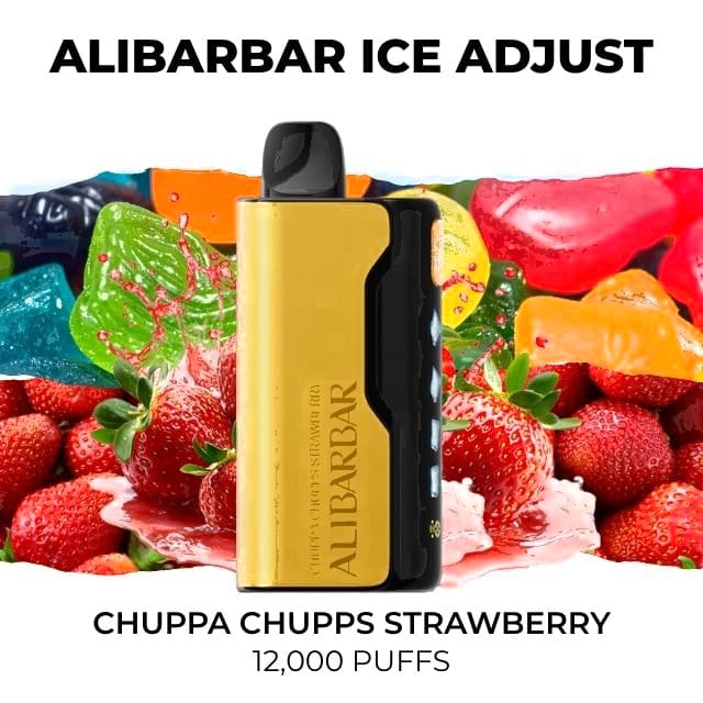 Alibarbar Ice Adjust 12000 disposable vape, Chuppa Chupps Strawberry flavour, 12,000 puffs