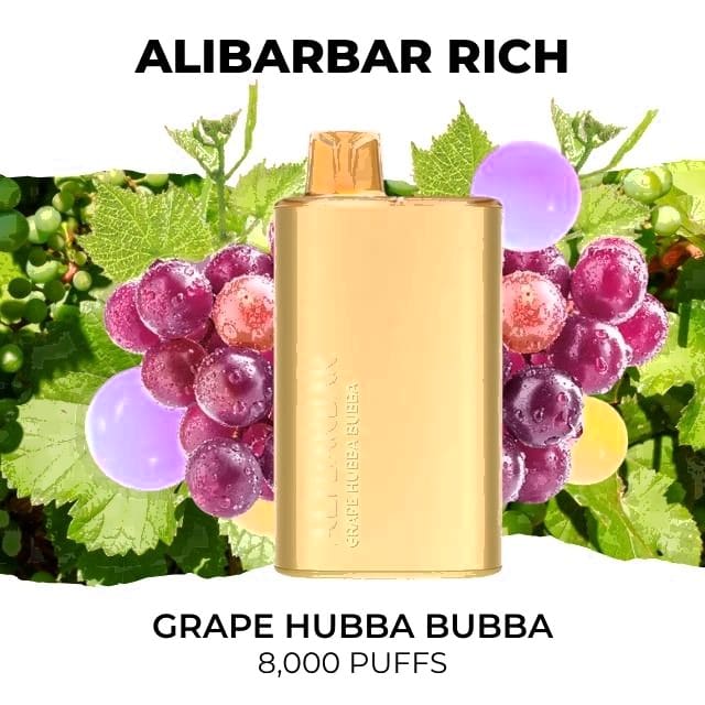 Alibarbar Rich 8000 disposable vape, Grape Hubba Bubba flavour, 8,000 puffs