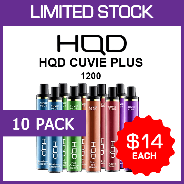 HQD Cuvie Plus disposable vape 10-pack, assorted flavours, bundle deal